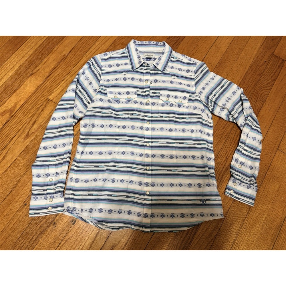 Ariat Real Womens Medium Striped Long Sleeve South West Print Western Cowgirl